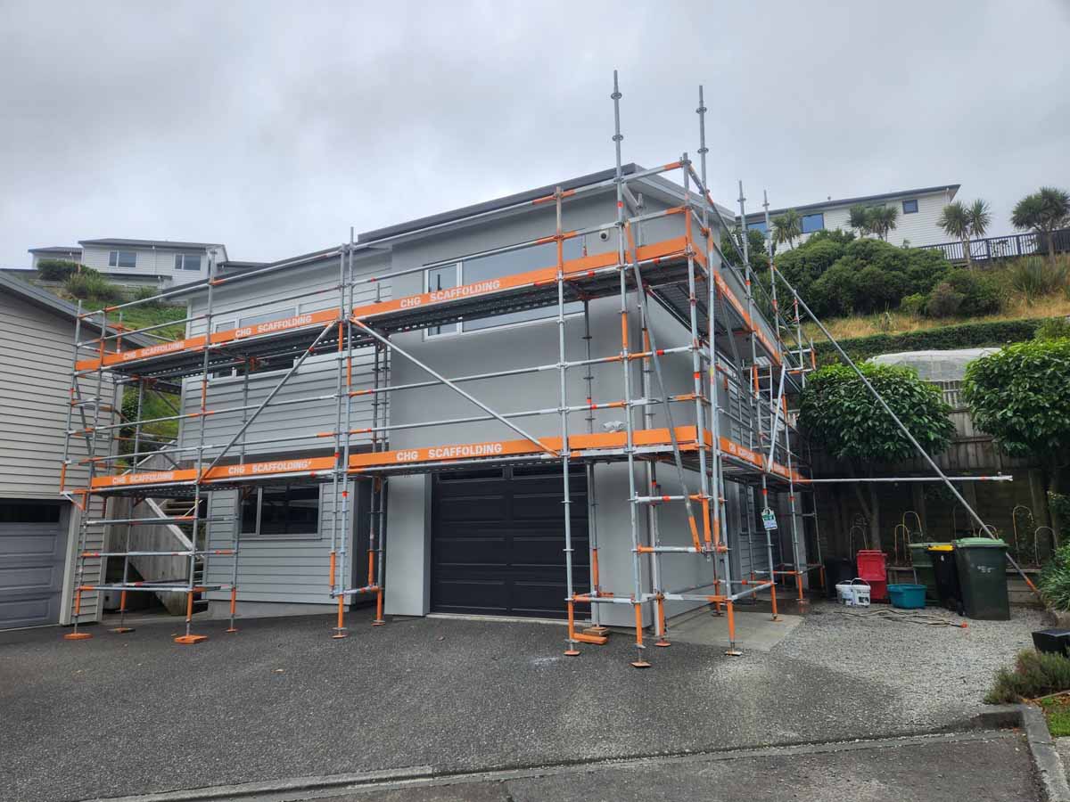 Residential scaffolding installed around a wellington home